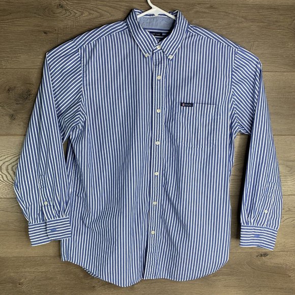 Chaps Easy Care Shirt Mens L Blue Strip White Button Down Collar Long Sleeve - Picture 2 of 8